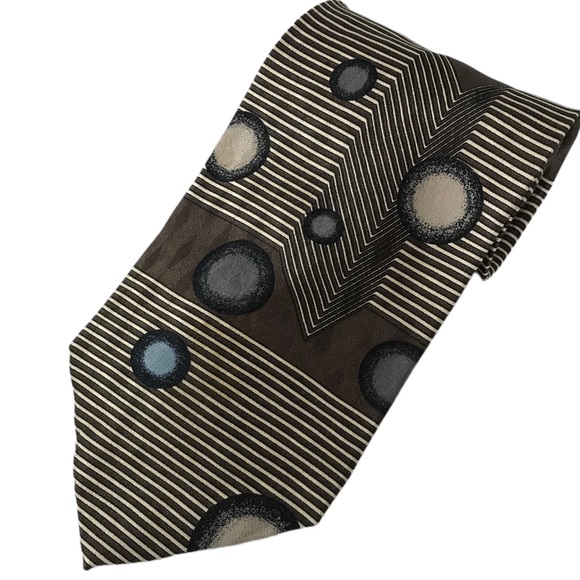 Silk Tie Brown Tan & Blue Geometric Pattern - Picture 11 of 11